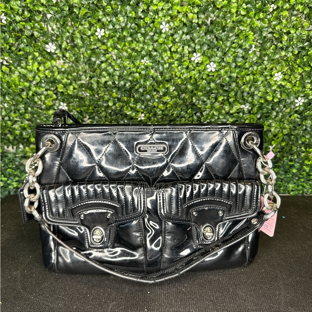 Coach Vintage poppy quilted black patent leather